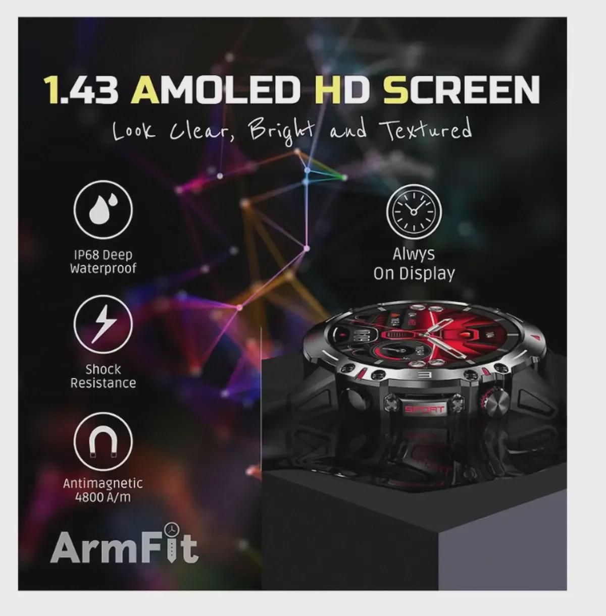 ARMFIT Hulk Smartwatch For Men, AMOLED Always On Display Bluetooth Calling Waterproof Fitness Watches Compatible With Android iOS Black-1-1