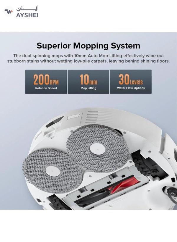 Roborock Qrevo C Pro Robot Vacuum and Mop, 18,500Pa Suction, Dual Zero-Tangling, FlexiArm Side Brush, Hot Water Mop Washing & Warm Air Drying, Self-Emptying&Refilling, Smart Obstacle Avoidance White