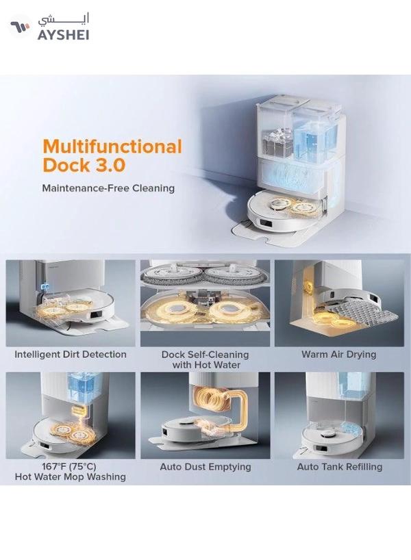 Roborock Qrevo C Pro Robot Vacuum and Mop, 18,500Pa Suction, Dual Zero-Tangling, FlexiArm Side Brush, Hot Water Mop Washing & Warm Air Drying, Self-Emptying&Refilling, Smart Obstacle Avoidance White