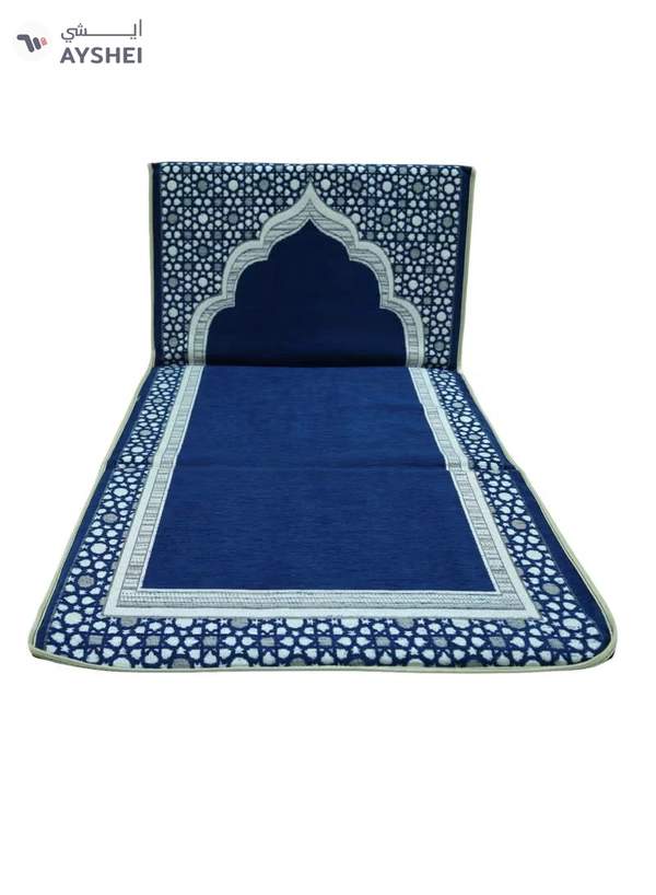 Yuwell Foldable Prayer Mat with Back Support & Carrying Bag, 2-in-1 Prayer Rug Sajadah, Anti-Slip Islamic Salah Mat 110×60CM for Men & Women, Portable Ramadan & Eid Gift Blue