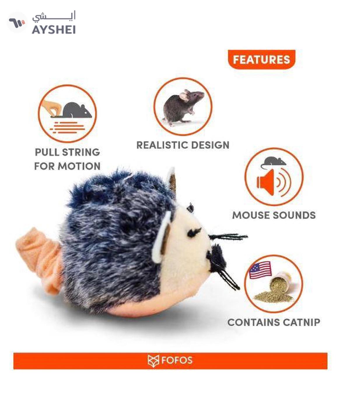 FOFOS Pull String & Sound Chip Grey Shaking Mouse Cat Toy-1-1