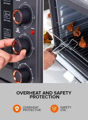 Geepas 58 L Electric Oven 2100 W | With Rotisserie, Convection Functions and Inner Lamp| Easy to Use Control Knobs, 2 Switch Heating Selector, Adjustable Temperature| Perfect for Baking, Roasting, Cooking Meat, Vegetables, Cakes, Etc| 2 Years Warranty 58 L 2100 W GO34060 Black