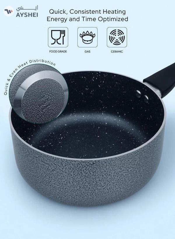 Impex 10-Piece Aluminum Cookware Set,5 Layer Super Granite Coating, Non-Stick Surface, Fry Pan 24cm,3 Saucepan with Lid 28\24\20cm, Milk Pan with Lid 18cm And Spatula, PFOA Free-NCB 7110