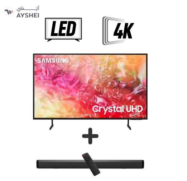 Samsung 50-Inch Crystal UHD DU7000 4K Tizen OS Smart TV with HDR 10+, PurColor, Knox Security With 2.0 Channel Soundbar 30W, HDMI ARC, Bluetooth, USB, MP3, FM Station 50DU7000+SOUNDBAR Black
