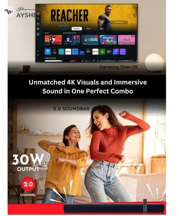 Samsung 50-Inch Crystal UHD DU7000 4K Tizen OS Smart TV with HDR 10+, PurColor, Knox Security With 2.0 Channel Soundbar 30W, HDMI ARC, Bluetooth, USB, MP3, FM Station 50DU7000+SOUNDBAR Black