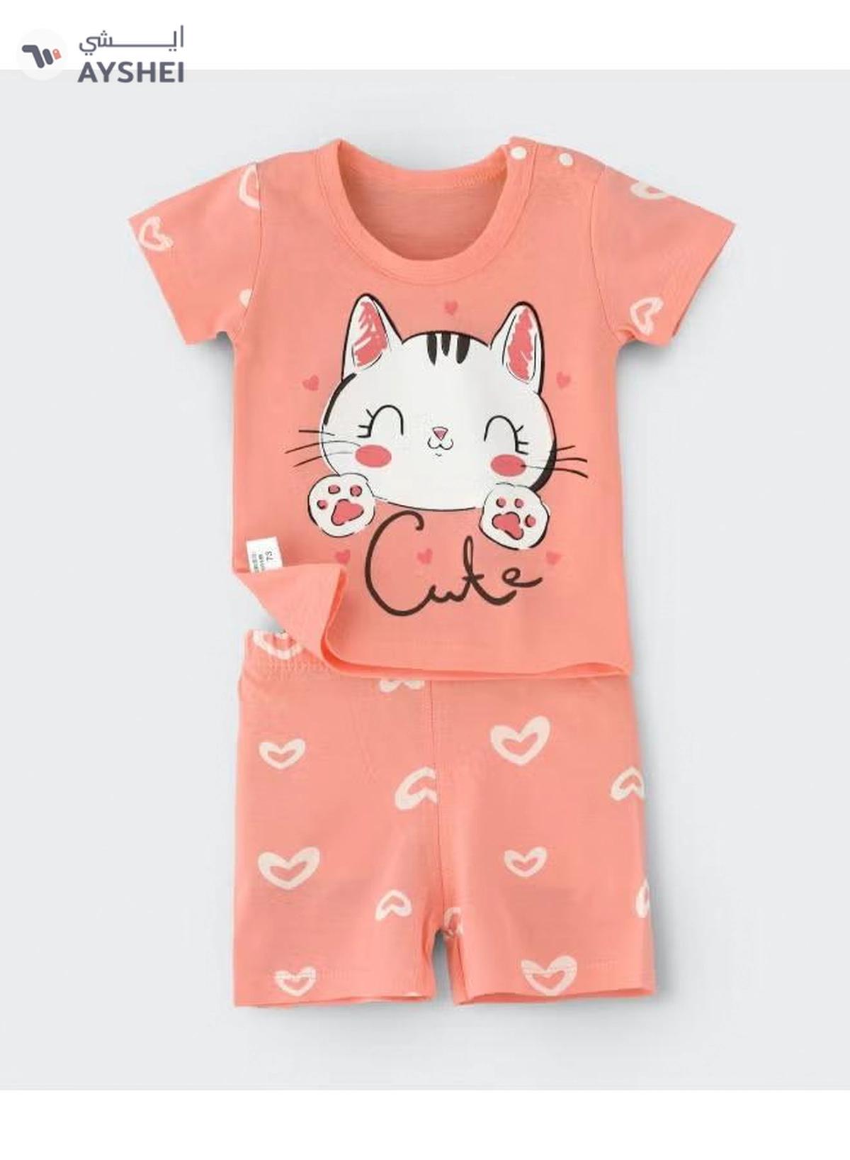 Babyqlo Printed T-Shirt And Shorts Set Peach-0-0