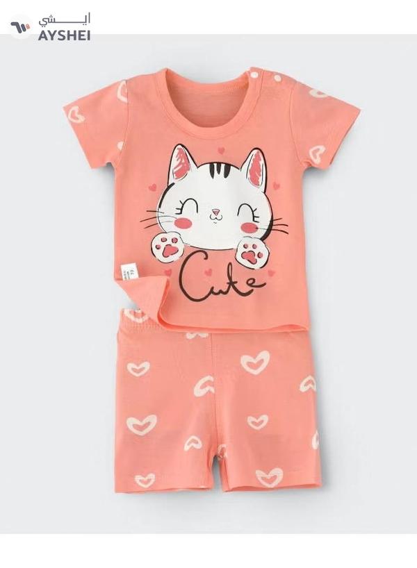 Babyqlo Printed T-Shirt And Shorts Set Peach