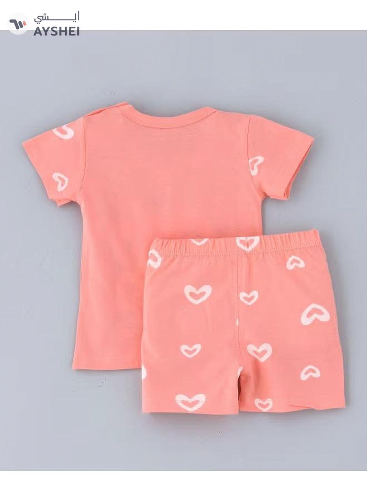 Babyqlo Printed T-Shirt And Shorts Set Peach-1-1