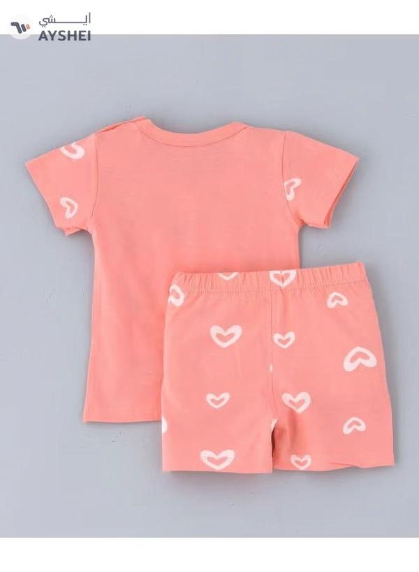 Babyqlo Printed T-Shirt And Shorts Set Peach
