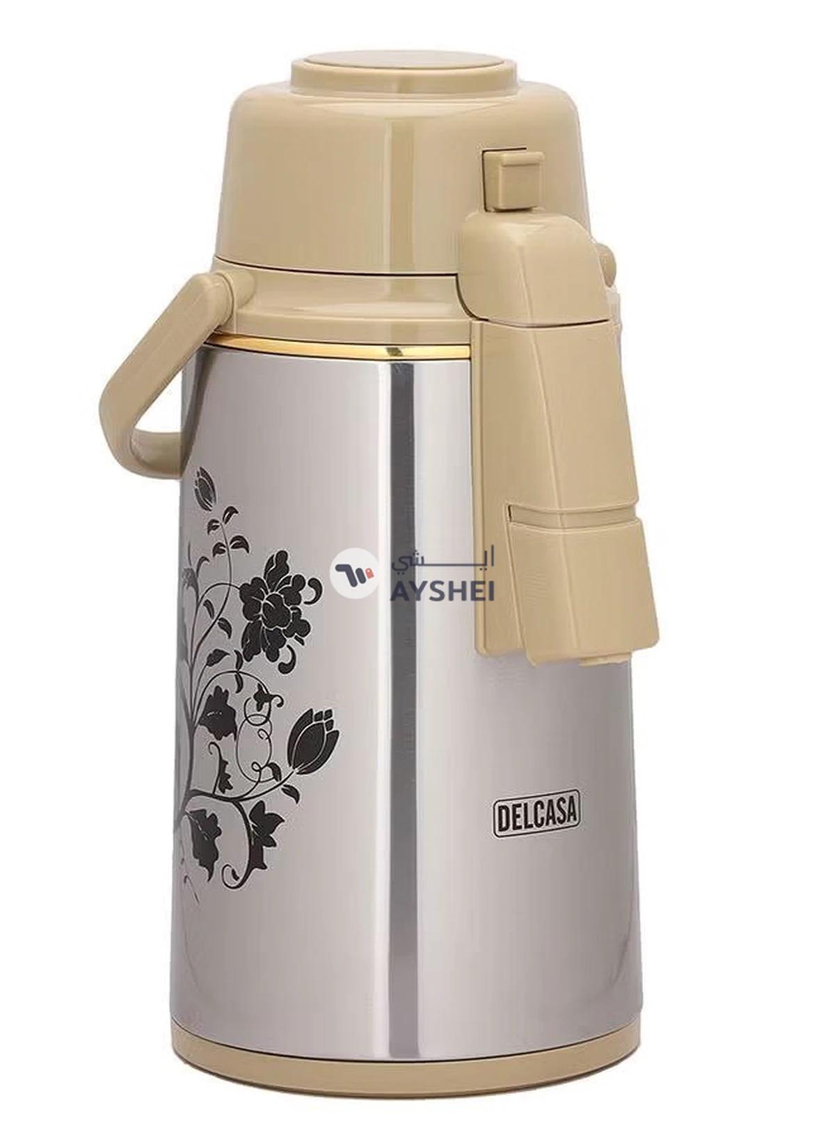 DELCASA 3000 ML Airport Flask with Double Wall Vacuum Insulation and Pump Mechanism-DC2343-0-0