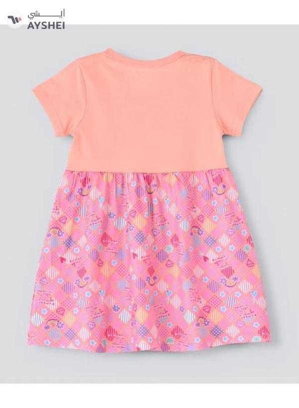 babyqlo One Shoulder Unicorn Printed Spaghetti Dress With Attached T-Shirt Pink