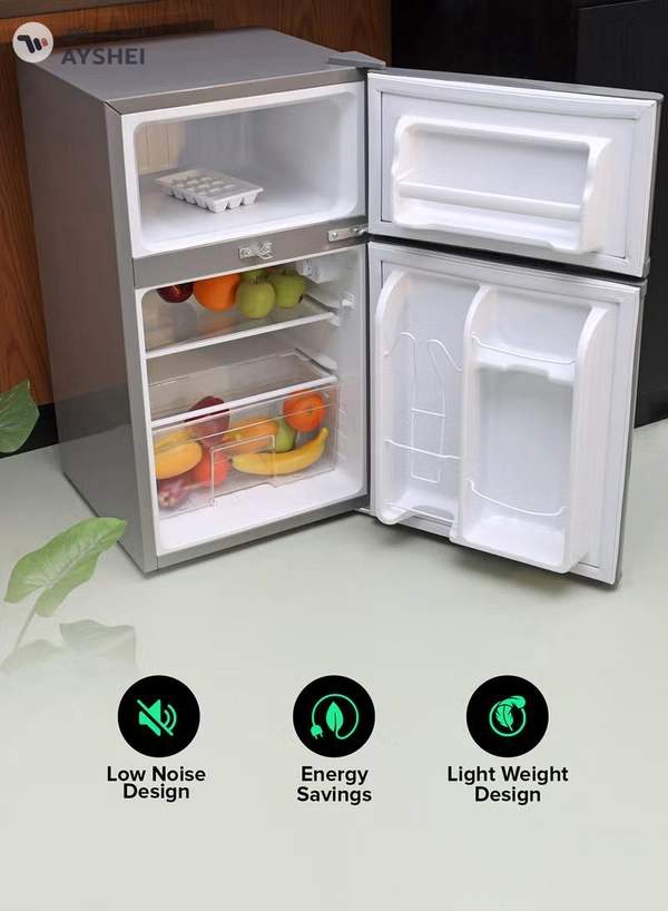GEEPAS 125L Gross/85L Net Capacity, Double Door Defrost Refrigerator With Rapid Cooling Function, Tropic Type, CFC Free, Interior Lamp, Adjustable Leg, Hook & Key, Outside Condenser, 25L Freezer capacity GRF1259GPE Metallic grey