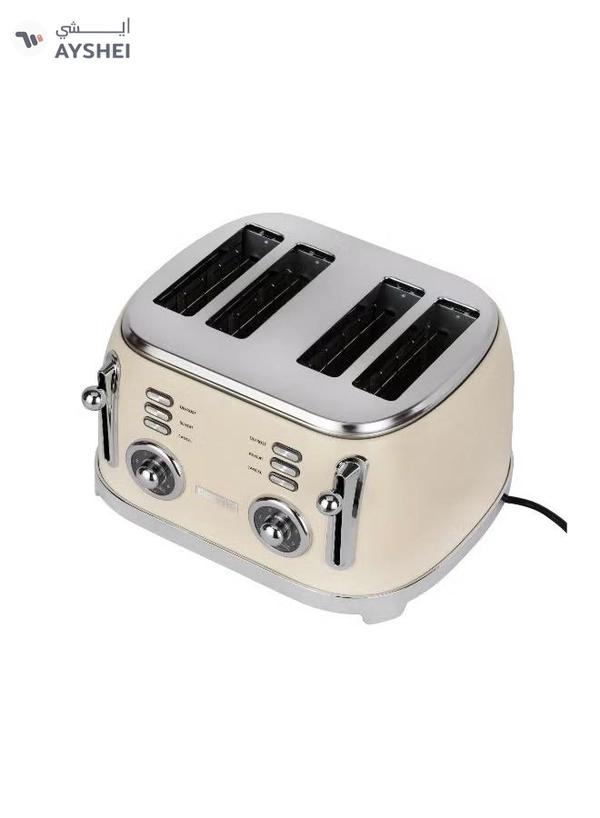 GEEPAS 4-Slice Bread Toaster, 1500W – 6 Browning Levels, Metallic Body, Defrost/Reheat/Cancel Functions, Removable Crumb Tray, Anti-Slip Feet, Cord Storage, Indicator Lights 1500 W GBT36564UK-CR Cream