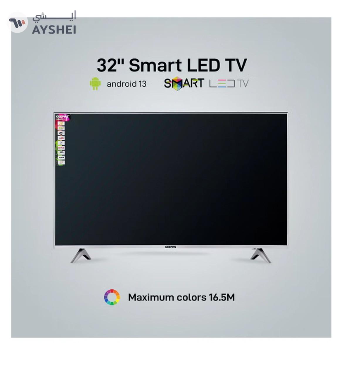 Geepas 32 Inch HD Smart LED TV With Remote Control, HDMI And USB Ports, Head Phone Jack, PC Audio In ,Wi-Fi, Android 14.0 With E-Share,YouTube Etc GLED3202SCHD Black-1-1