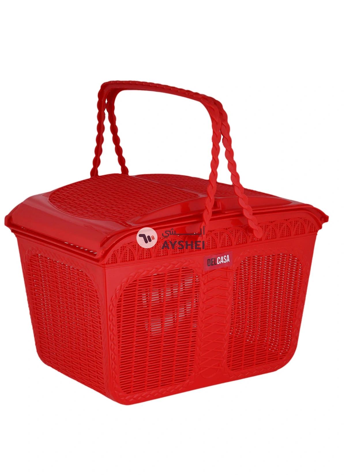 Delcasa Plastic Picnic Basket Dc2817 Multi Purpose Utility Basket With Handles And Lid Assorted Colour-1-portrait