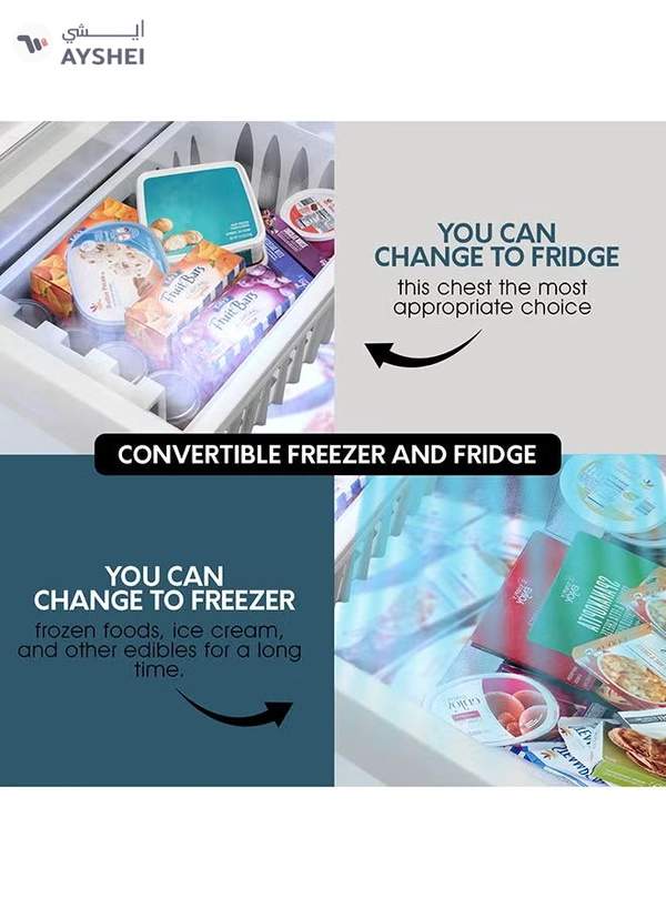 GEEPAS Faster Cooling Chest Showcase Freezer Convertible Freezer and Fridge Function Long Lasting Freshness with Temperature Control 220 W GCF3523SG White