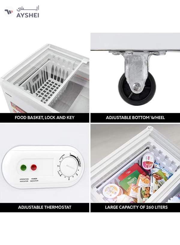 GEEPAS Faster Cooling Chest Showcase Freezer Convertible Freezer and Fridge Function Long Lasting Freshness with Temperature Control 220 W GCF3523SG White