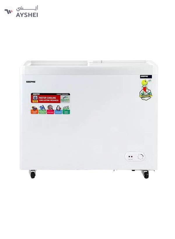 GEEPAS Faster Cooling Chest Showcase Freezer Convertible Freezer and Fridge Function Long Lasting Freshness with Temperature Control 220 W GCF3523SG White