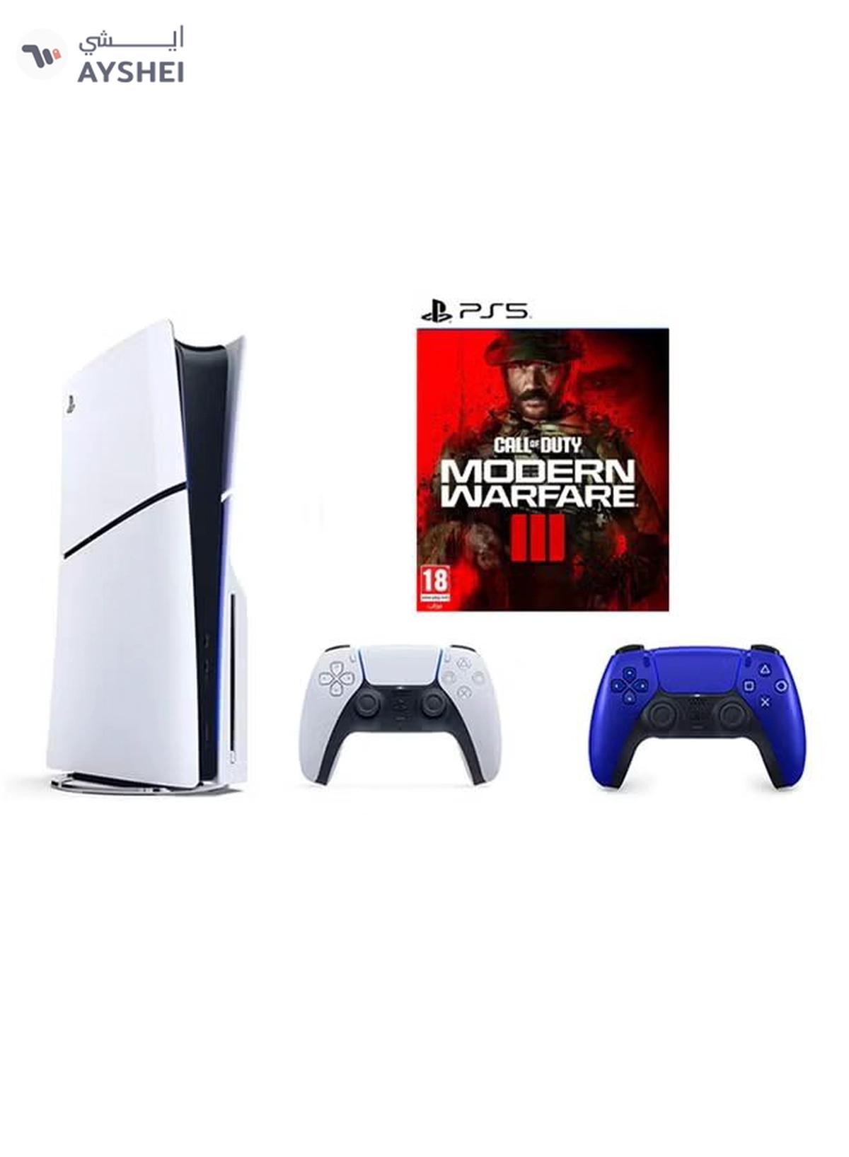 Sony PlayStation 5 Slim Disc Console with Extra Blue Controller and Call of Duty: Modern Warfare III Bundle-0-0