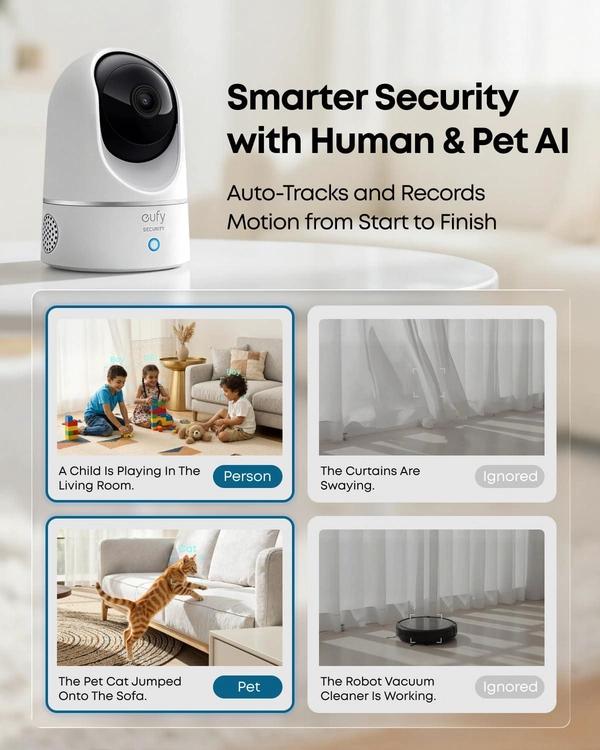eufy Security 2K Indoor Cam Pan & Tilt, Home Security Indoor Camera