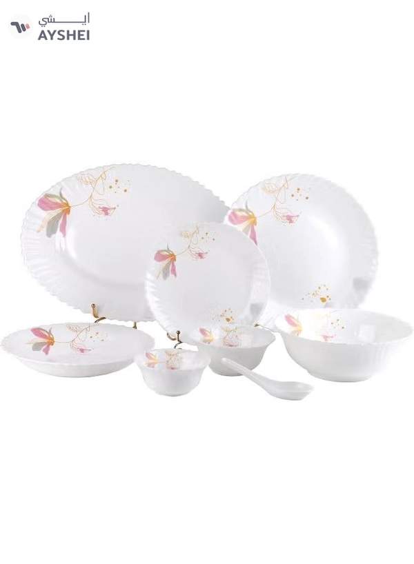 Delcasa DC3384 Opalware Dinner 40-Pieces Set, White/Pink