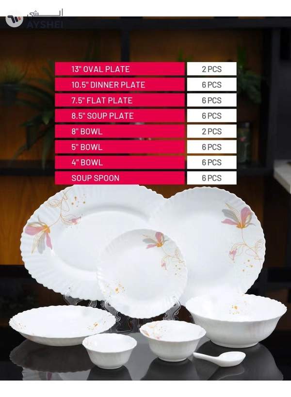 Delcasa DC3384 Opalware Dinner 40-Pieces Set, White/Pink