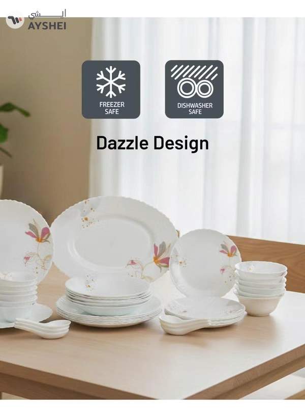 Delcasa DC3384 Opalware Dinner 40-Pieces Set, White/Pink