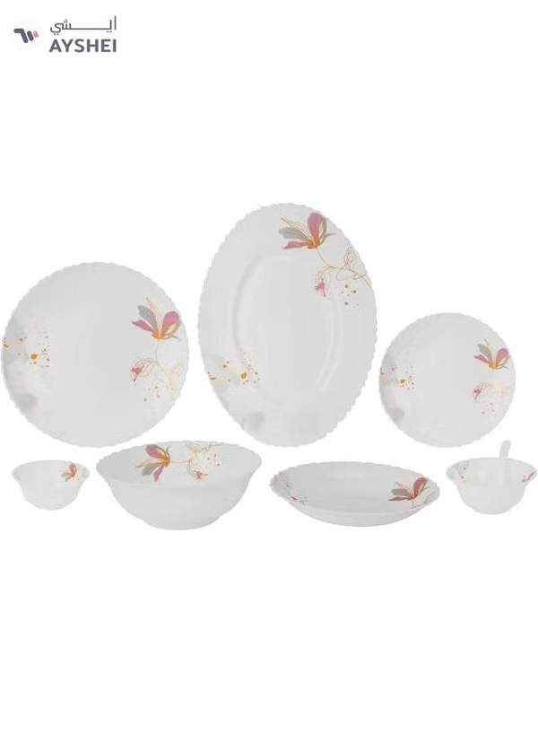 Delcasa DC3384 Opalware Dinner 40-Pieces Set, White/Pink