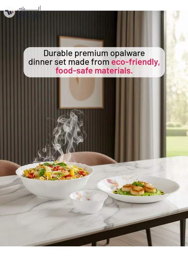 Delcasa DC3384 Opalware Dinner 40-Pieces Set, White/Pink