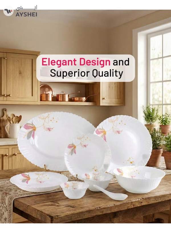 Delcasa DC3384 Opalware Dinner 40-Pieces Set, White/Pink