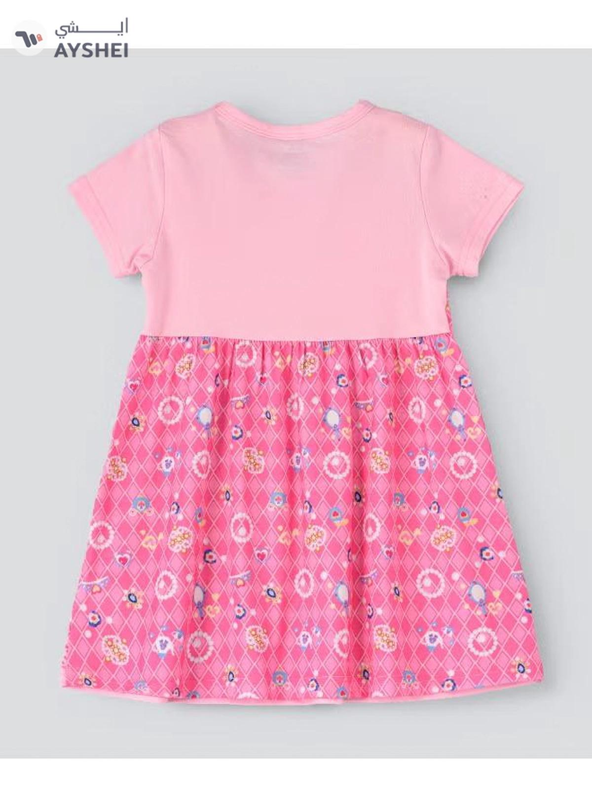 Babyqlo One Shoulder Princess Printed Spaghetti Dress With Attached T-Shirt Pink-1-1