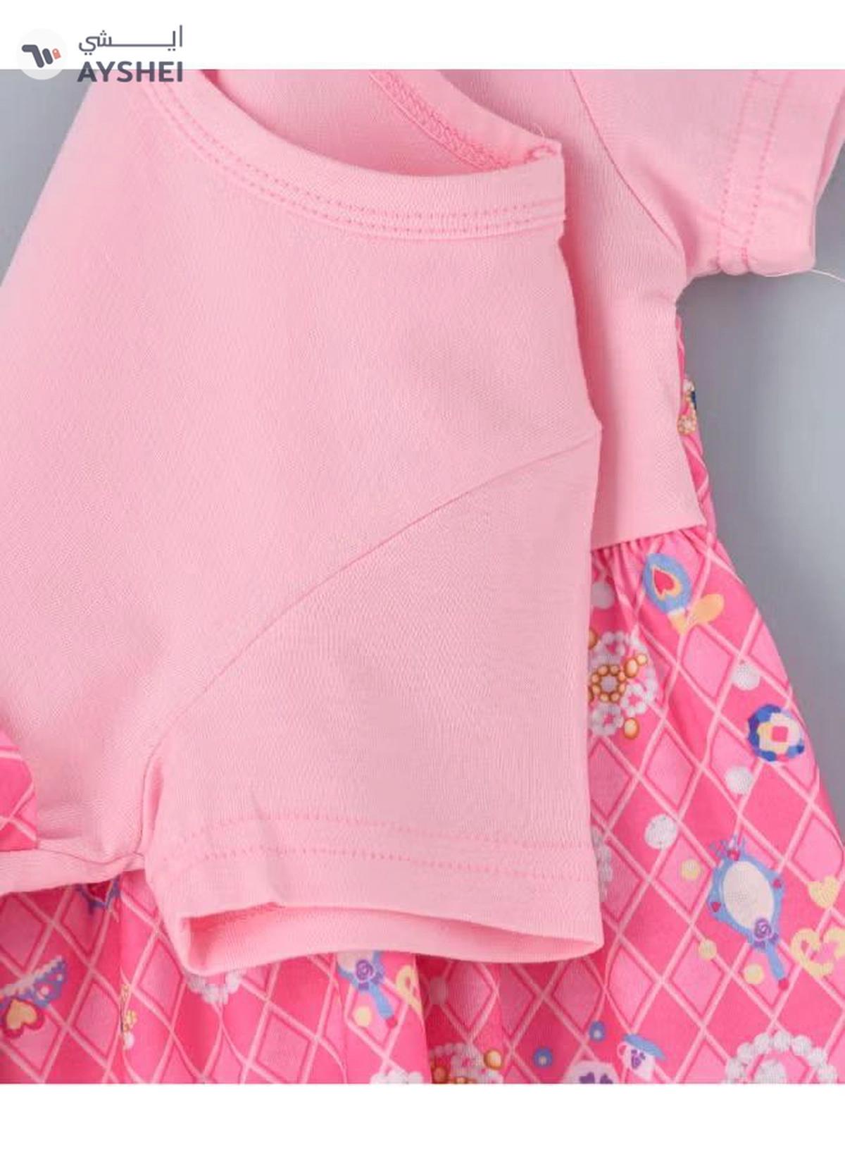 Babyqlo One Shoulder Princess Printed Spaghetti Dress With Attached T-Shirt Pink-3-3
