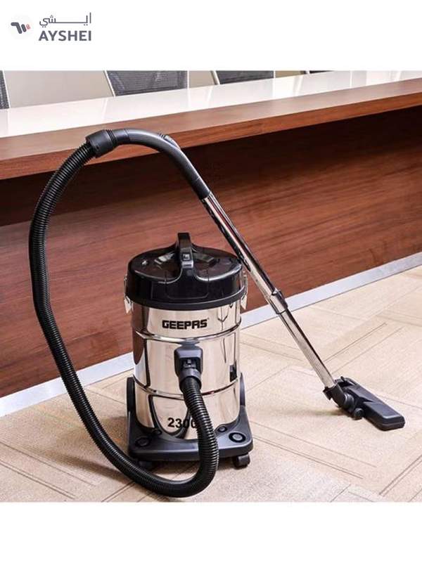 GEEPAS 2-in-1 Blow and Dry Vacuum Cleaner, Powerful Copper Motor, Stainless Steel Tank - Dust Full Indicator - 2-Year Warranty 23 L 2300 W GVC2597 Silver/Black