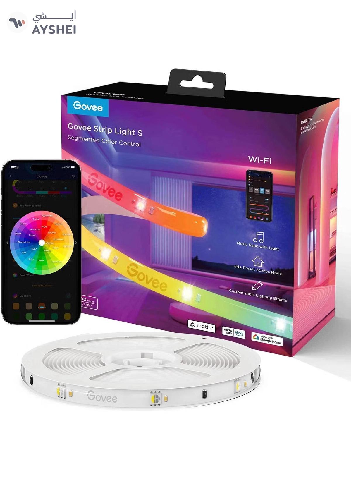 Govee LED Strip Light S, RGBICW Technology, 64+ Scene Modes, Smart App Control, Transparent Protective Epoxy Coating, IP67 Rated Protection, 10m Length | H612CBD1-0-0