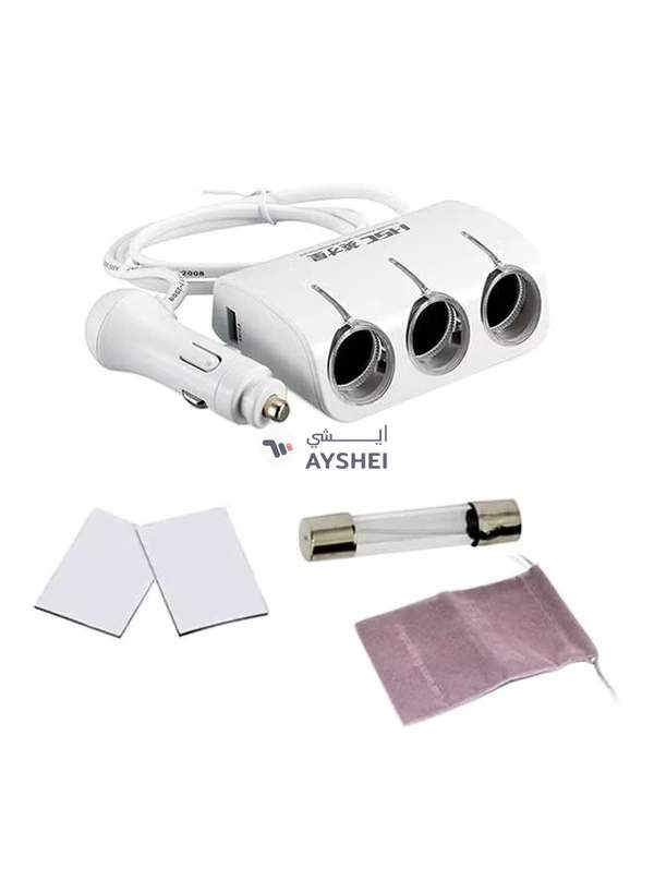 LESHP 3 Way Car Cigarette Lighter Socket Charger White