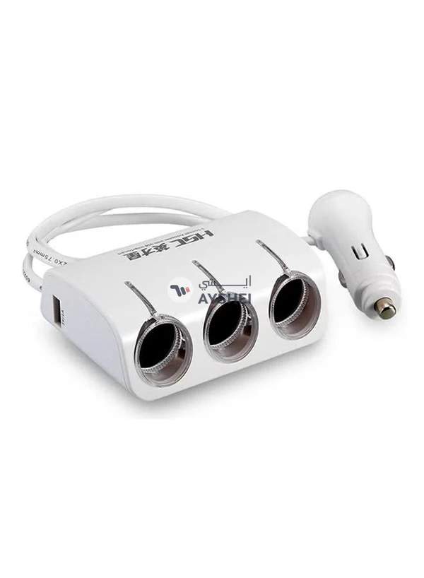 LESHP 3 Way Car Cigarette Lighter Socket Charger White