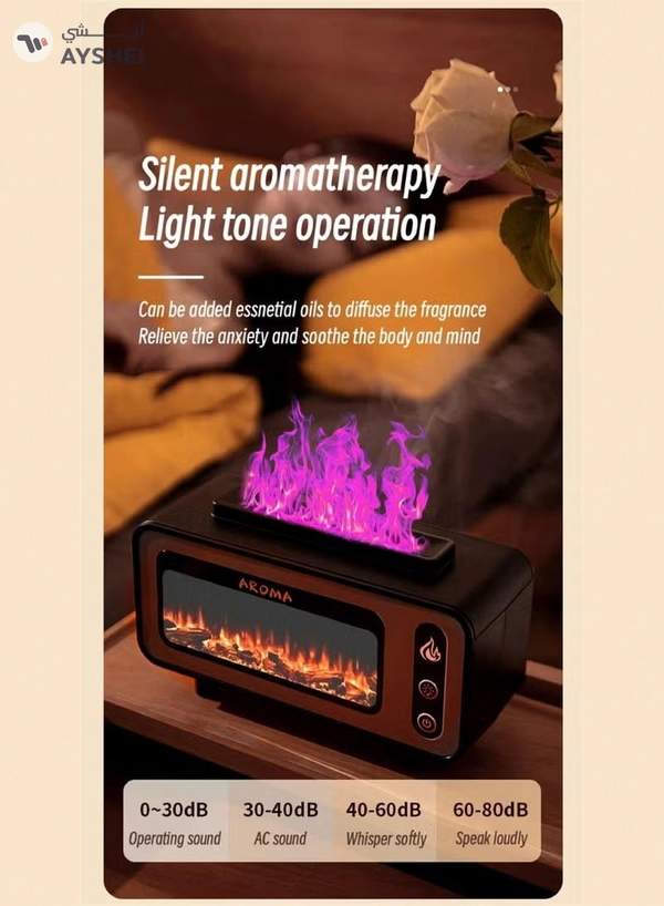 Yuwell 200ML 3D Simulated Fireplace Diffuser 7 Colors LED Aroma Diffuser Ultrasonic Aroma Essential Oil Fire Flame Air Humidifier For Home Office Use Multicolor