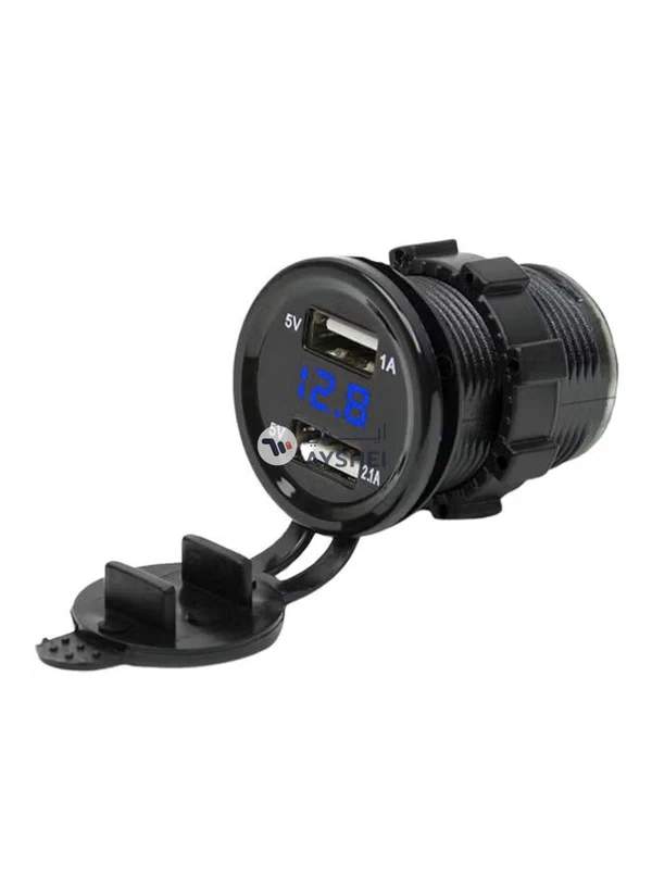 Generic Round 5V 3.1A Dual USB Motorcycle Car Charger with LED Digital Voltmeter Monitors Blue