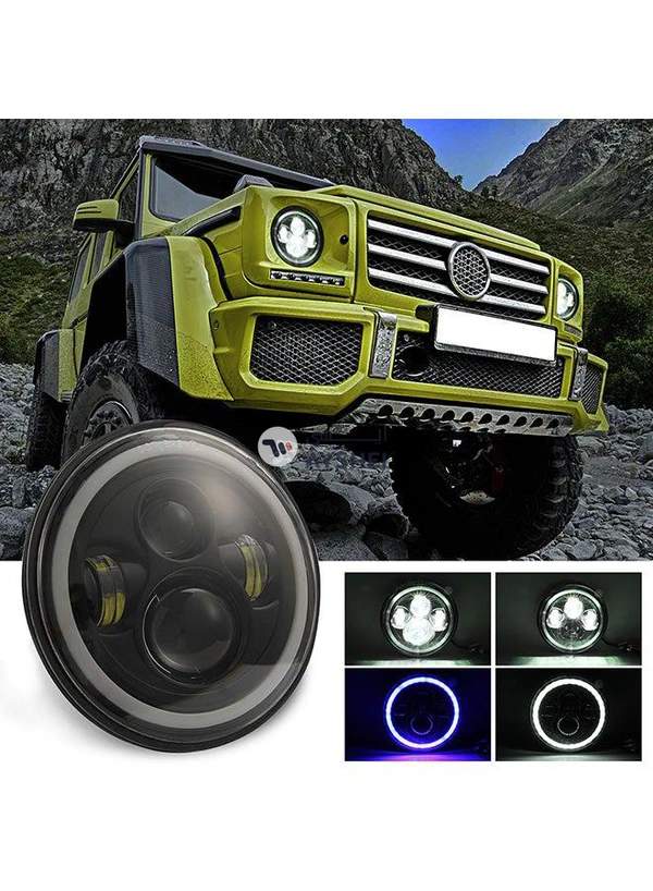 Generic 7 Inch H4 H13 DC 9V-30V 3000LM 6000K 30W IP67 4LED Round Shape LED Headlight Lamps For Jeep Wrangler Harley With Angel Eye