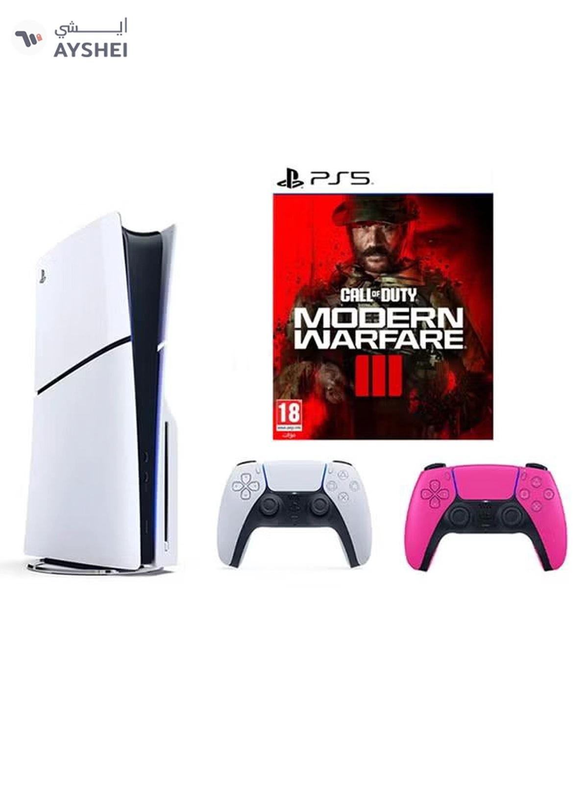 Sony PlayStation 5 Slim Disc Console with Extra Pink Controller and Call of Duty: Modern Warfare III Bundle-0-0