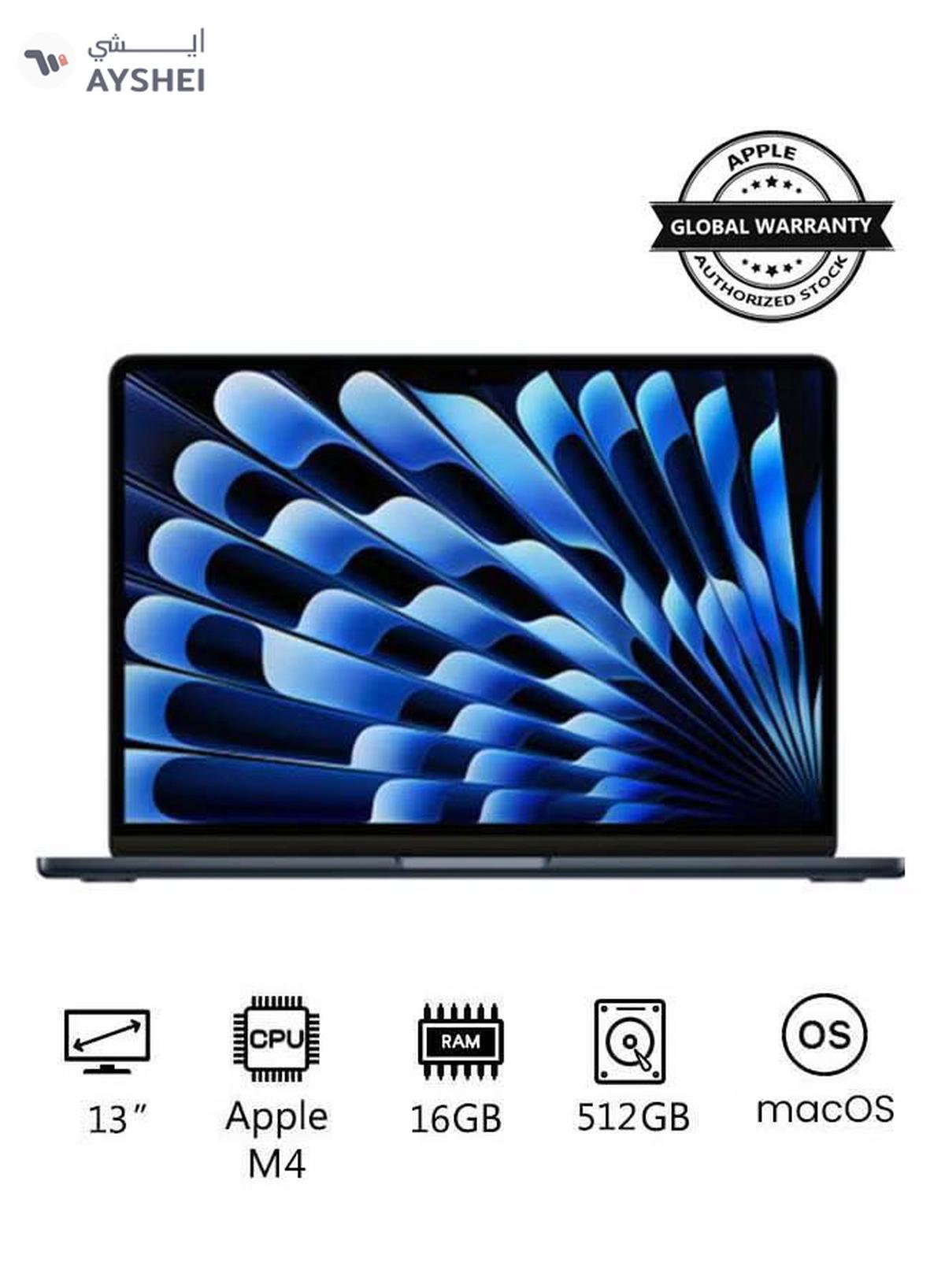 Apple New 2025 MacBook Air MW133 13-Inch Display, Apple M4 Chip 10-Core CPU 10-Core GPU Processor/16GB RAM/512GB SSD/macOS(International Version) English Midnight-0-0
