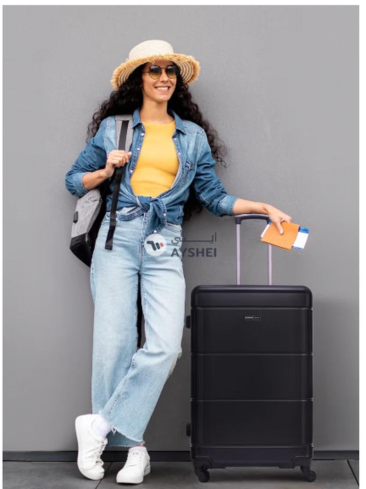 PARAJOHN 3-Piece Hardside ABS Luggage Trolley Set 20/24/28 Inch Black-4-4