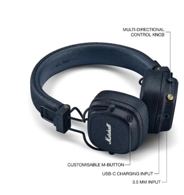 Marshall Major V Bluetooth Headphones - Foldable Bluetooth Wireless Headphones Bluetooth with 100+ Hours