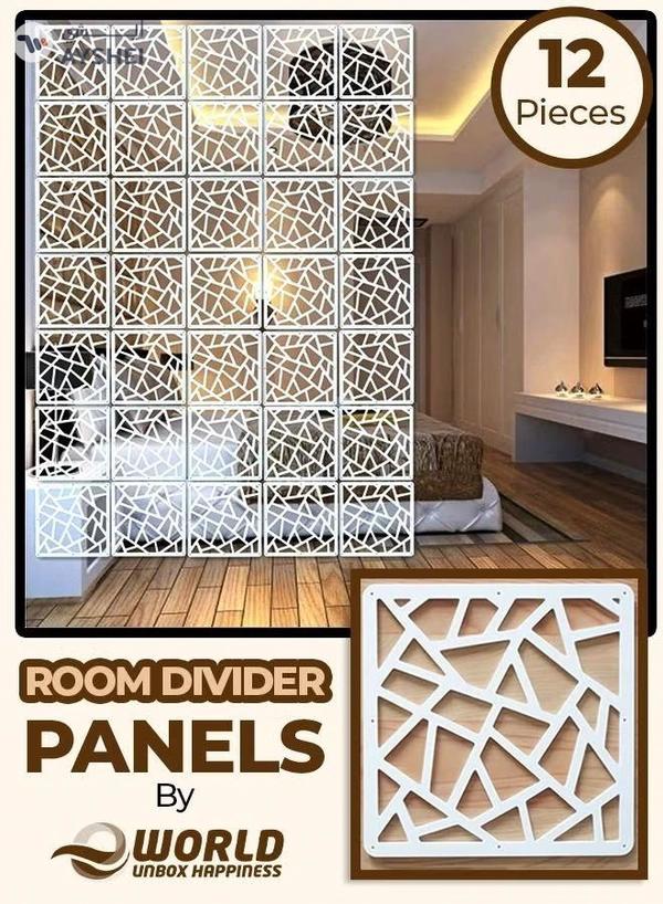 Eworld White Room Dividers with 12 Wood Plastic Hanging Panels for Living Room