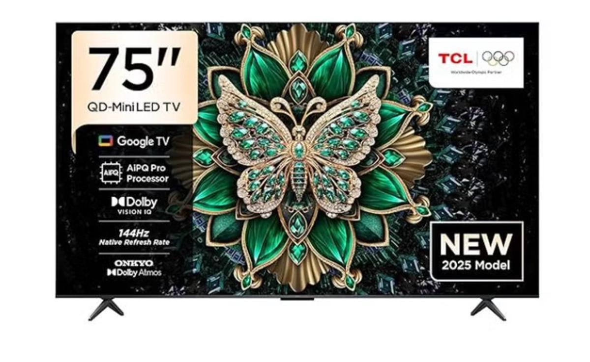 TCL Television 75 Inch Smart TV 4K QD-Mini LED Colorful Quantum Crystal HDR 10+ Gaming Google TV, 144Hz Native Refresh Rate, ONKYO 2.1 Hi-Fi, Dolby Atmos, AI Mode, (2025 Model) 75C6K Black-0-landscape