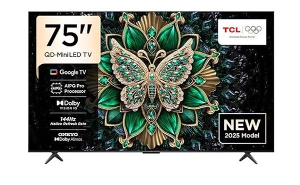 TCL Television 75 Inch Smart TV 4K QD-Mini LED Colorful Quantum Crystal HDR 10+ Gaming Google TV, 144Hz Native Refresh Rate, ONKYO 2.1 Hi-Fi, Dolby Atmos, AI Mode, (2025 Model) 75C6K Black