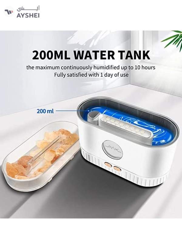 Max Salt Lamp Essential Oil Diffuser 7 Color Gradient LED Lights Ultrasonic Humidifier Aromatherapy Diffuser Mist Modes For Home Bedroom Office Auto Shut-Off 200ML White