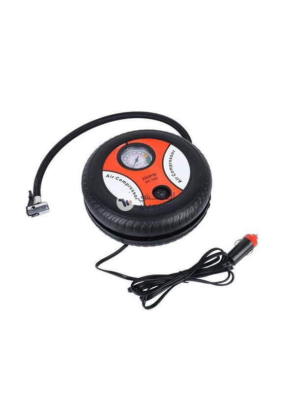 Generic 12V 10A Tire Shape Air Pump With Gauge and Three Nozzle Adapters