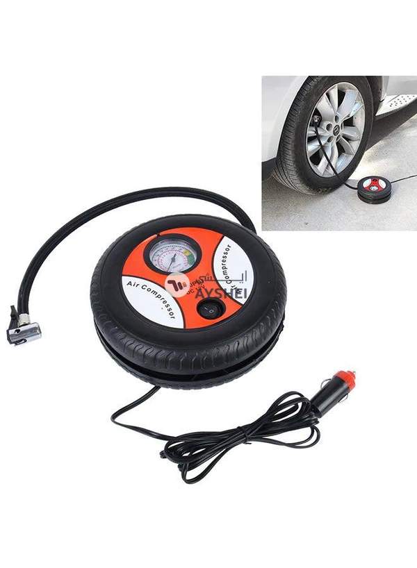 Generic 12V 10A Tire Shape Air Pump With Gauge and Three Nozzle Adapters