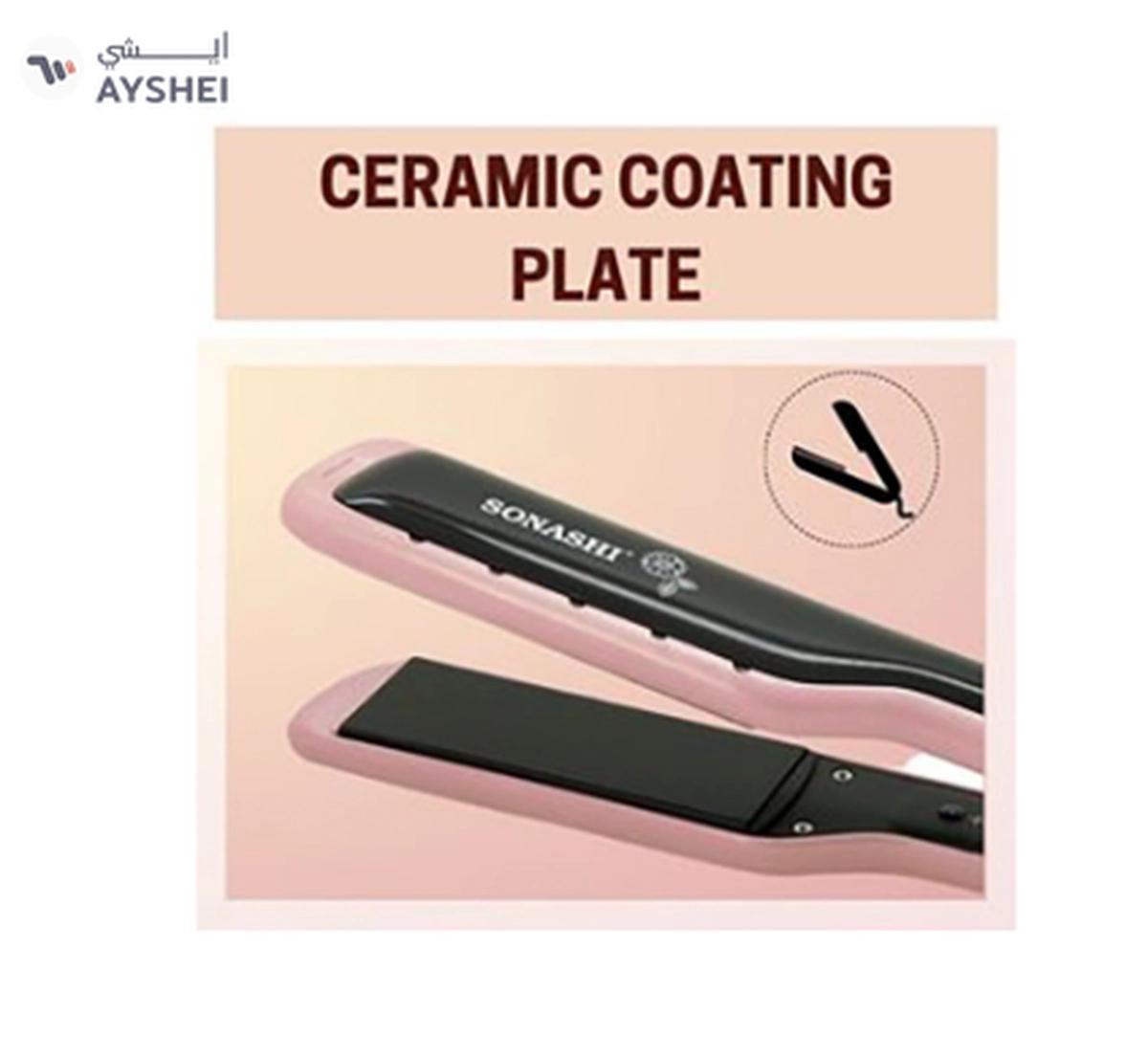 Sonashi WetDry Hair Straightener 68W Ceramic Coating Plate Sleek Design with Blue Digital LCD-3-3